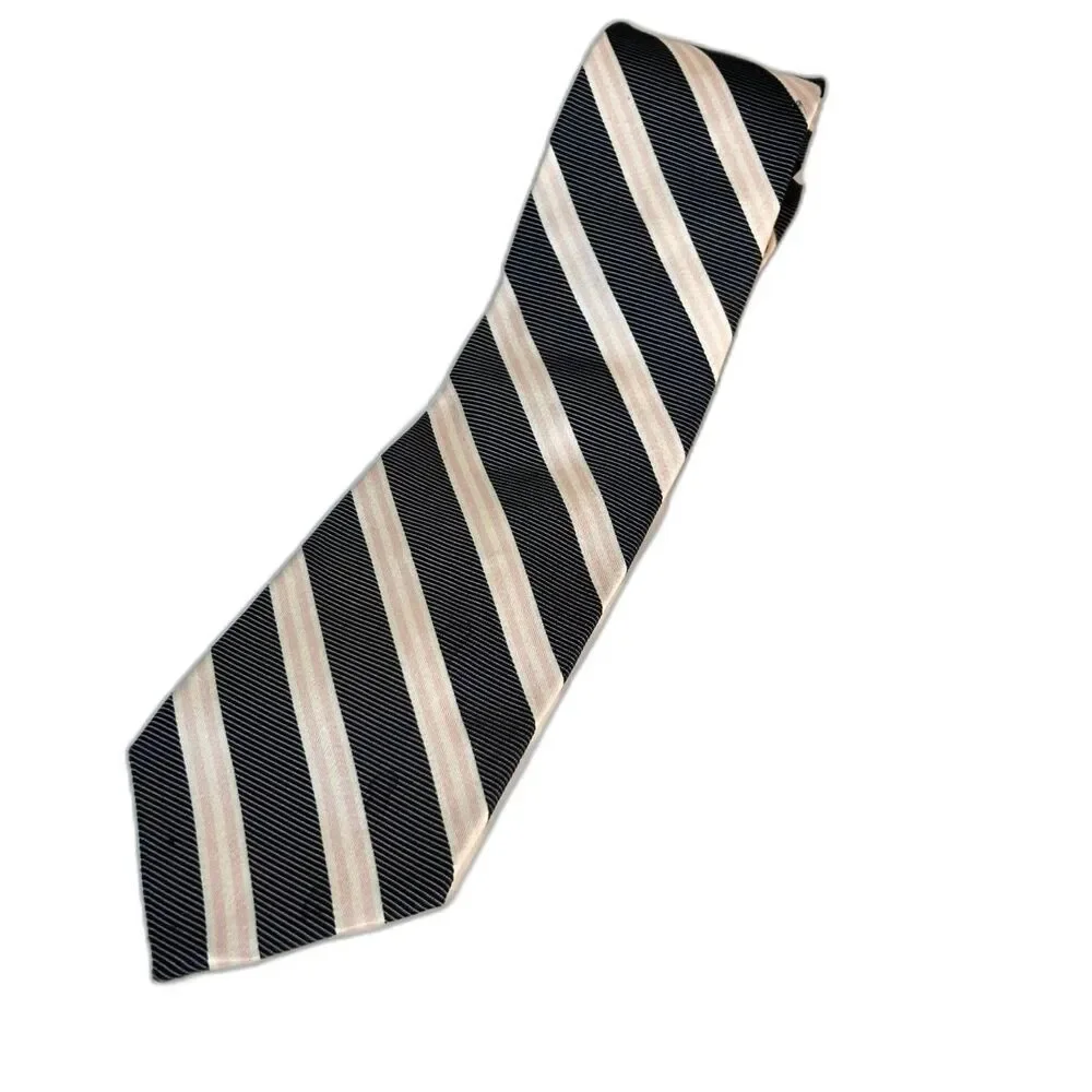 J. Crew Men's Navy Ivory Pink 100% Silk Diagonal Striped Classic Tie